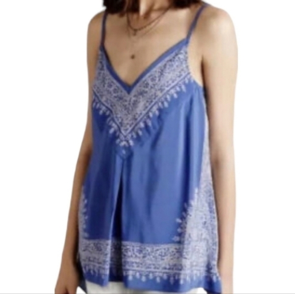 HD in Paris Tops - Anthropologie HD Paris Silk Blue & Cream  Asymmetrical Handkerchief Top - Size 4